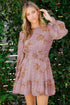 Lantern Sleeve Deep V Neck Knotted Tiered Mini Dress